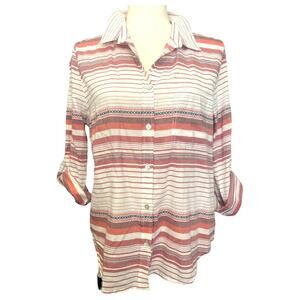 Sanctuary Cotton Striped Roll Tab Sleeves Shirt L